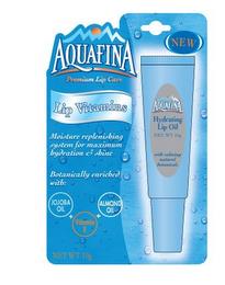 AQUAFINA LIP VITAMINS PREMIUM LIP CARE MOISTURE REPLENISHING SYSTEM FOR MAXIMUM HYDRATION & SHINE BOTANICALLY ENRICHED WITH: JOJOBA OIL + ALMOND OIL  + VITAMIN E AQUAFINA HYDRATING LIP OIL WITH CALMING NATURAL BOTANICALS trademark