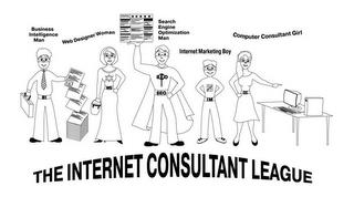 BUSINESS INTELLIGENCE MAN WEB DESIGNER WOMAN SEARCH ENGINE OPTIMIZATION MAN INTERNET MARKETING BOY COMPUTER CONSULTANT GIRL THE INTERNET CONSULTANT LEAGUE trademark