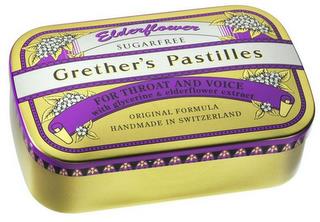 ELDERFLOWER SUGARFREE GRETHER'S PASTILLES FOR THROAT AND VOICE WITH GLYCERINE & ELDERFLOWER EXTRACT ORIGINAL FORMULA HANDMADE IN SWITZERLAND trademark