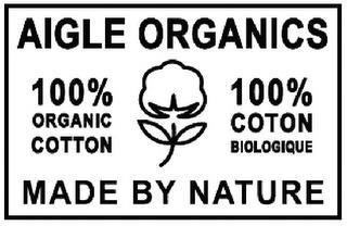 AIGLE ORGANICS 100% ORGANIC COTTON 100% COTON BIOLOGIQUE MADE BY NATURE trademark