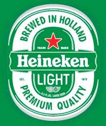 HEINEKEN LIGHT BREWED IN HOLLAND PREMIUM QUALITY EST. 1873 8.5 FL OZ. LAGER BEER trademark