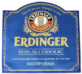 NET CONTENTS 1 PINT 0.9 FL.OZ. ERDINGER WEISSBRÄU GETREU DEM BAYERISCHEN REINHEITSGEBOT VON 1516 AUS BAYERN ERDINGER NON-ALCOHOLIC CONTAINS LESS THAN 0.5% ALCOHOL BY VOLUME MALT BEVERAGE PRODUCT OF GERMANYWEISSBRÄU GETREU DEM BAYERISCHEN REINHEITSGEBOT VON 1516 AUS BAYERN ERDINGER NON-ALCOHOLIC CONTAINS LESS THAN 0.5% ALCOHOL BY VOLUME MALT BEVERAGE PRODUCT OF GERMANY trademark