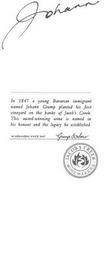 JOHANN IN 1847 A YOUNG BAVARIAN IMMIGRANT NAMED JOHANN GRAMP PLANTED HIS FIRST VINEYARD ON THE BANKS OF JACOB'S CREEK. THIS AWARD-WINNING WINE IS NAMED IN HIS HONOUR AND THE LEGACY HE ESTABLISHED. WINEMAKERS SINCE 1847 GRAMP & SONS JACOB'S CREEK WINEMAKERS trademark