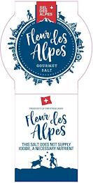 SEL DES ALPES FLEUR DES ALPES GOURMET SALT PRODUCT OF SWITZERLAND FLEUR DES ALPES THIS SALT DOES NOT SUPPLY IODIDE, A NECESSARY NUTRIENT trademark