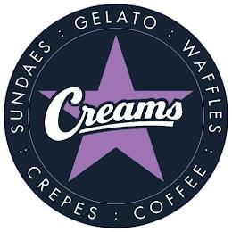 CREAMS GELATO: WAFFLES: COFFEE: CREPES: SUNDAES: trademark