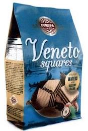 VENETO SQUARES EVROPA ESTABLISHED 1882 DELIGHTFUL WAFERS WITH HAZELNUT FILLING trademark