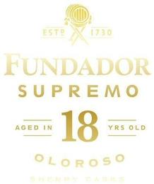 ESTD 1730 FUNDADOR SUPREMO AGED IN 18 YRS OLD OLOROSO SHERRY CASKS trademark