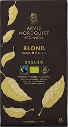 ARVID NORDQUIST OF SWEDEN BLOND ORGANIC ROAST 12345 FAIRTRADE CO2 COMPENSATED PEOPLE PLANET COFFEE 100% SUSTAINABLE CERTIFIED 100 % CO2 COMPENSATED 100 % ARABICA BEANS GROUND COFFEE trademark