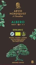 ARVID NORDQUIST OF SWEDEN ALBERO ORGANIC ROAST 12345 FAIRTRADE CO2 COMPENSATED PEOPLE PLANET COFFEE 100% SUSTAINABLE CERTIFIED 100 % CO2 COMPENSATED 100 % ARABICA BEANS GROUND COFFEE trademark