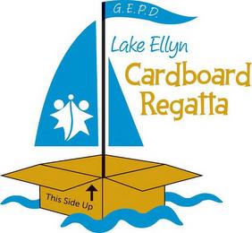 G.E.P.D. LAKE ELLYN CARDBOARD REGATTA THIS SIDE UP trademark