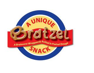 BRATZEL A UNIQUE SNACK A BRATWURST WRAPPED & ROLLED IN PRETZEL DOUGH trademark