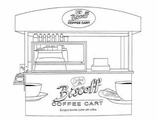 LOTUS BISCOFF COFFEE CART EUROPE'S FAVORITE COOKIE WITH COFFEE FREE BISCOFF COOKIE SERVED WITH EVERY COFFEE COFFEE ESPRESSO ICED COFFEE DRINK trademark