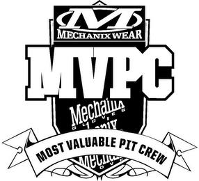 M MECHANIX WEAR MVPC MECHANIX GLOVES MOST VALUABLE PIT CREWT VALUABLE PIT CREW trademark