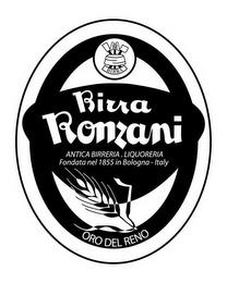 BIRRA BIRRA RONZANI ANTICA BIRRERIA . LIQUORERIA FONDATA NEL 1855 IN BOLOGNA - ITALY ORO DEL RENO trademark