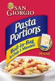 SAN GIORGIO PASTA PORTIONS BOIL-IN-BAG IN ONLY 3 MINUTES CONTAINS 3 BAGS PENNE trademark