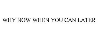 WHY NOW WHEN YOU CAN LATER trademark