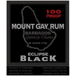 MOUNT GAY RUM BARBADOS PERFECTED BY TRADITION SINCE 1703 100 PROOF ECLIPSE BLACK PRODUCT OF BARBADOS PRODUCED, BLENDED AND EXPORTED BY MOUNT GAY DISTILLERIES LIMITED BRANDONS ST. MICHAEL BARBADOS WEST INDIES trademark