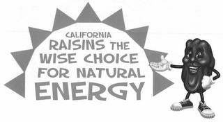 CALIFORNIA RAISINS THE WISE CHOICE FOR NATURAL ENERGY trademark