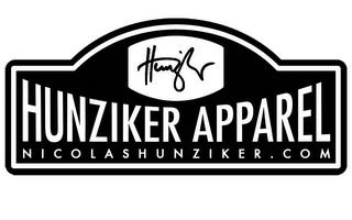 HUNZIKER HUNZIKER APPAREL NICOLASHUNZIKER.COM trademark