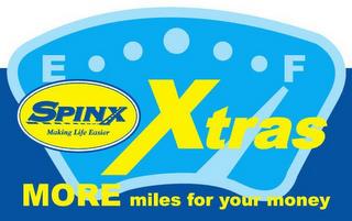 E F SPINX MAKING LIFE EASIER XTRAS MOREMILES FOR YOUR MONEY trademark