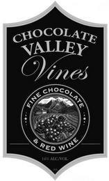 CHOCOLATE VALLEY VINES FINE CHOCOLATE & RED WINE 14% ALC./VOL trademark