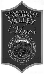 CHOCOLATE RASPBERRY VALLEY VINES FINE CHOCOLATE & RED WINE 14% ALC./VOL trademark