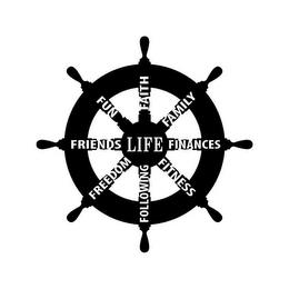 LIFE FAITH FAMILY FINANCES FITNESS FOLLOWING FREEDOM FRIENDS FUN trademark