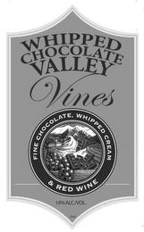 WHIPPED CHOCOLATE VALLEY VINES FINE CHOCOLATE, WHIPPED CREAM & RED WINE 14% ALC/VOL trademark