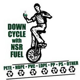 DOWN CYCLE WITH NSR FUEL PETE · HDPE · PVC · LDPE · PP · PS · OTHER 1 2 3 4 5 6 7 trademark