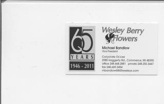 WESLEY BERRY FLOWERS 65 YEARS 1946 - 2011 trademark