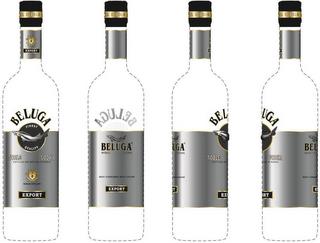 BELUGA NOBLE VODKA BELUGA NOBLE VODKA, EXPORT, FINEST QUALITY, DISTILLED AND BOTTLED IN RUSSIA, RUSSIAN DISTILLERY, BEST CONSUMED WITH CAVIAR, GAUDEAMUS IGITUR trademark