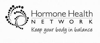 HORMONE HEALTH NETWORK KEEP YOUR BODY IN BALANCE BALANCE trademark