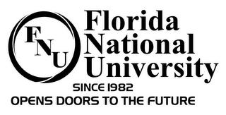 FNU FLORIDA NATIONAL UNIVERSITY SINCE 1982 OPENS DOORS TO THE FUTURE trademark