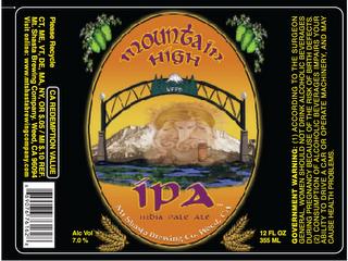 WEED MOUNTAIN HIGH IPA INDIA PALE ALE MT SHASTA BREWING CO. WEED, CA trademark