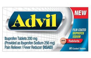 ADVIL NEW FILM-COATED IBUPROFEN SODIUM ADVIL TABLETS IBUPROFEN TABLETS 200MG (PROVIDED AS IBUPROFEN SODIUM 256 MG) PAIN RELIEVER / FEVER REDUCER (NSAID) 80 COATED TABLETS trademark