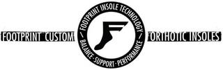 F FOOTPRINT INSOLE TECHNOLOGY BALANCE ·SUPPORT · PERFORMANCE FOOTPRINT CUSTOM ORTHOTIC INSOLES trademark