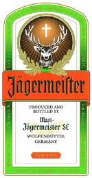 JÄGERMEISTER PRODUCED AND BOTTLED BY MAST-JÄGERMEISTER SE WOLFENBÜTTEL GERMANY SEIT 1878T-JÄGERMEISTER SE WOLFENBÜTTEL GERMANY SEIT 1878 trademark