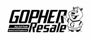 GOPHER RESALE BUY SELL TRADE NEED IT WE'LL GOPHER IT! G trademark