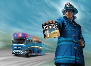 FIRE & RESCUE ZANTAC MAXIMUM STRENGTH ZANTAC 150 STRONG. FAST. LASTING. PREVENTS & RELIEVES HEARTBURN 24 trademark