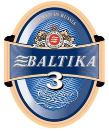 BREWED IN RUSSIA 1990 BALTIKA 3 CLASSIC BEER trademark