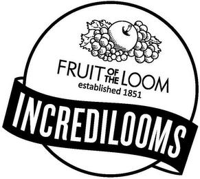 INCREDILOOMS FRUIT OF THE LOOM ESTABLISHED 1851 trademark