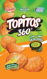 BOKADOS TOPITOS 360° AUTHENTIC MEXICAN PRODUCT NO TRANS FAT NO CHOLESTEROL FLAVOR · SABOR SALSA VERDE MADE WITH CORN HECHOS CON MAIZ trademark