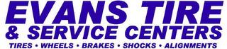 EVANS TIRE & SERVICE CENTERS TIRES · WHEELS · BRAKES · SHOCKS · ALIGNMENTS · trademark