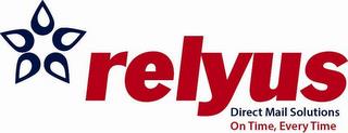 RELYUS DIRECT MAIL SOLUTIONS ON TIME, EVERY TIME trademark