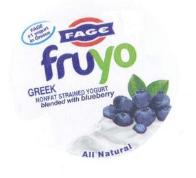 FAGE #1 YOGURT IN GREECE FAGE FRUYO GREEK NONFAT STRAINED YOGURT BLENDED WITH BLUEBERRY ALL NATURAL trademark