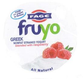 FAGE #1 YOGURT IN GREECE FAGE FRUYO GREEK NONFAT STRAINED YOGURT BLENDED WITH RASPBERRY ALL NATURAL trademark