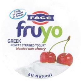 FAGE #1 YOGURT IN GREECE FAGE FRUYO GREEK NONFAT STRAINED YOGURT BLENDED WITH CHERRY ALL NATURAL trademark