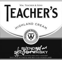 WM. TEACHER & SONS TEACHER'S HIGHLAND CREAM GLASGOW SCOTLAND WT BLENDED SCOTCH WHISKY RICH FULL FLAVOUR, HIGH MALT CONTENT DISTILLED, BLENDED AND BOTTLED IN SCOTLANDEAM GLASGOW SCOTLAND WT BLENDED SCOTCH WHISKY RICH FULL FLAVOUR, HIGH MALT CONTENT DISTILLED, BLENDED AND BOTTLED IN SCOTLAND trademark