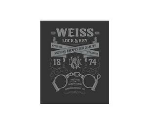 WEISS LOCK & KEY, APPLETON, WISCONSIN, NOTHING ESCAPES OUR QUALITY, 1874, PRECISION IN MANUFACTURING, PERFORMS WITHOUT FAIL trademark