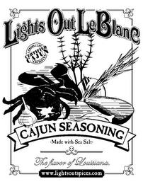 LIGHTS OUT LEBLANC LIGHTSOUTSPICES.COM THE FLAVOR OF LOUISIANA CAJUN SEASONING MADE WITH SEA SALT THE FAVOR OR LOUISIANA WWW.LIGHTSOUTSPICES.COM trademark